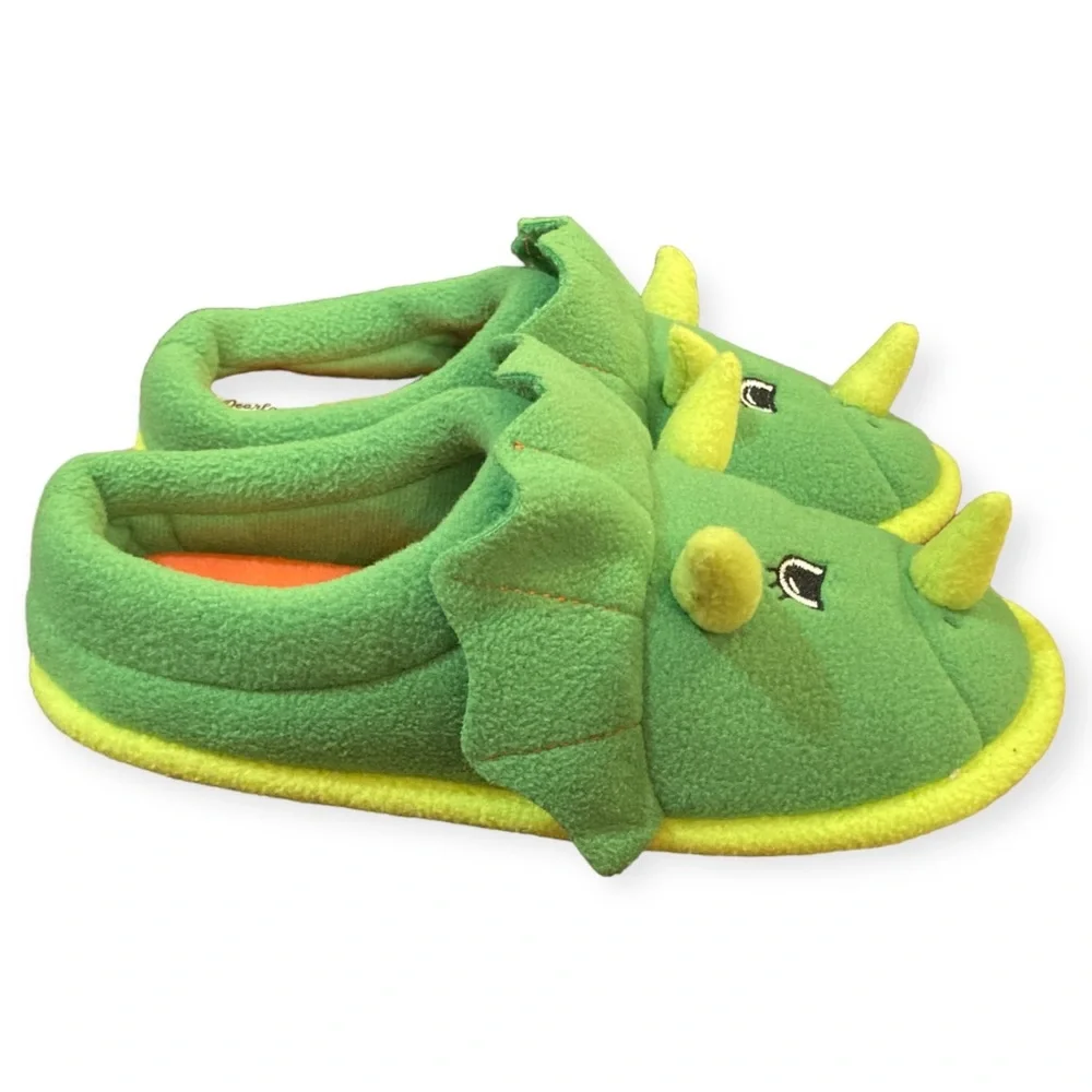 Dearfoams 🦖Triceratops🦖 Kids Sz 4-5 Peyton Animal Clog Slipper Retro Green